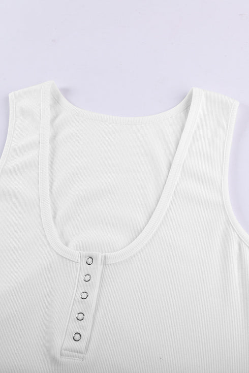 Sleeveless Scoop Neck Button Tank Top